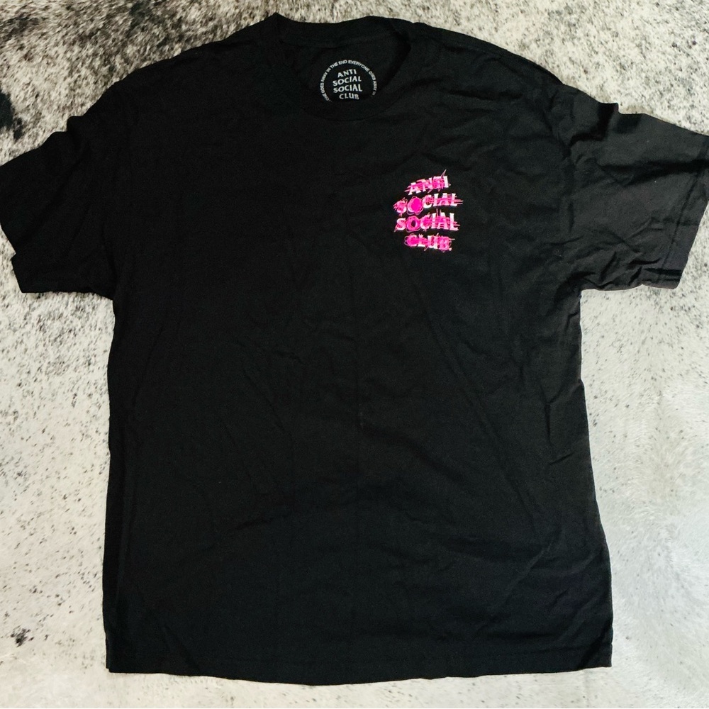 Anti Social Social Club Black Tee with Pink Logo